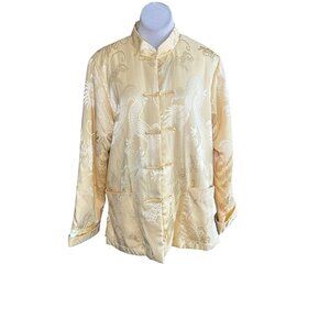 Men's Yellow Chinese Colorful Tang Dragon Puffy Jacket Size XL